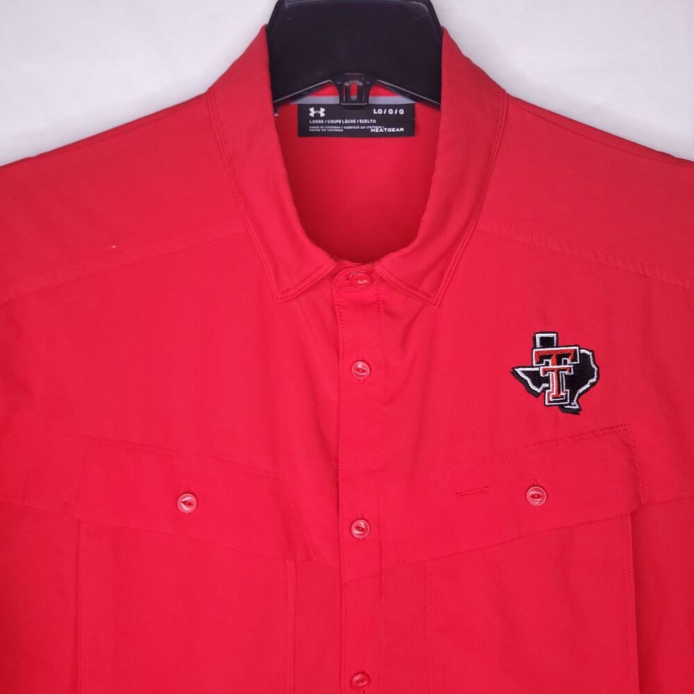 Under Armour Shirt Mens Large Red Texas Tech Coach Woven Vented